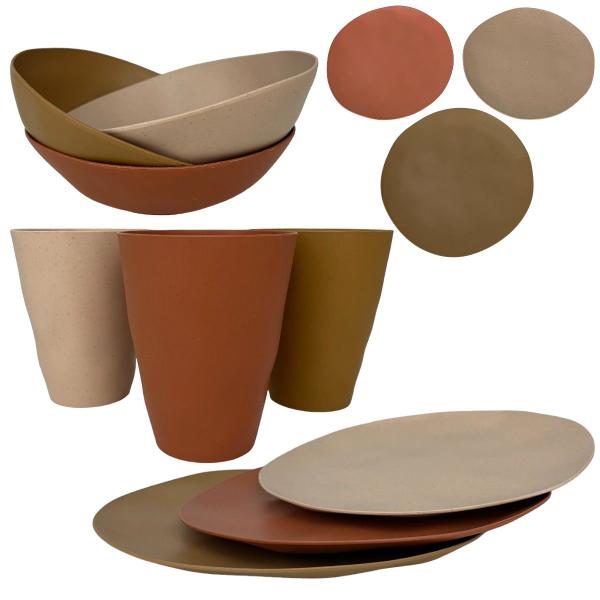 Imagem de Kit Completo Pratos Bowl Copos Orgânico Terracota Bambu e PP