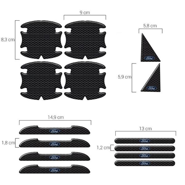 Imagem de Kit Completo Protetor Maçaneta Fibra Carbono Alto Relevo