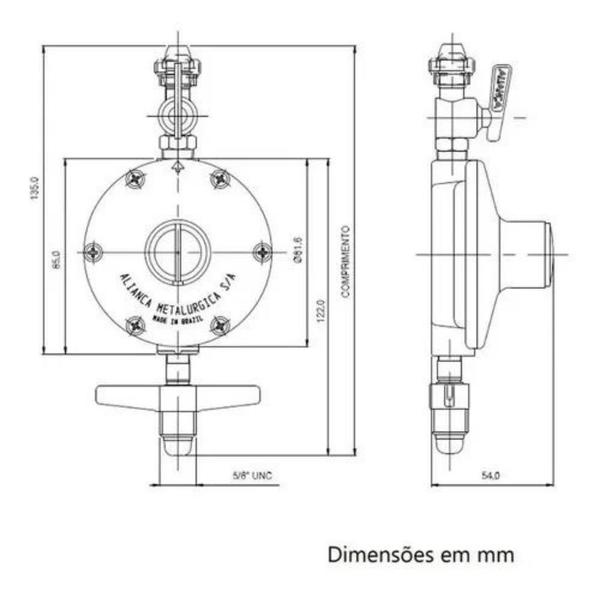 Imagem de Kit Completo Registro Regulador Gás Aliança + Mangueira 1,25