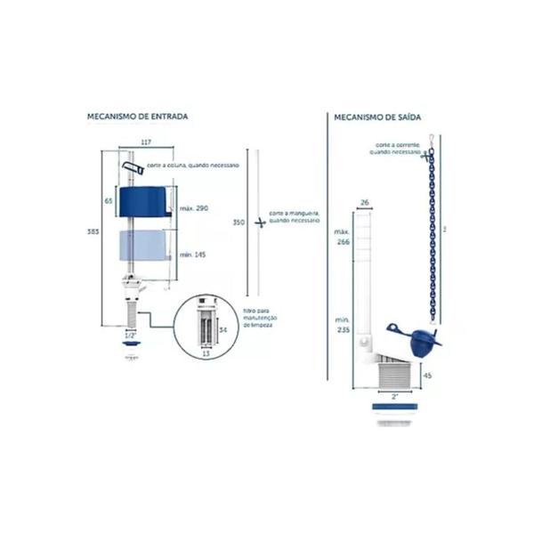 Imagem de Kit Completo Universal Reparo Caixa Acoplada Botão Superior Blukit