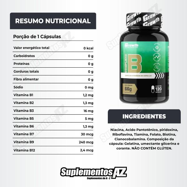 Imagem de Kit Complexo B 120 Caps + Triptofano 120 Caps Growth Supplements