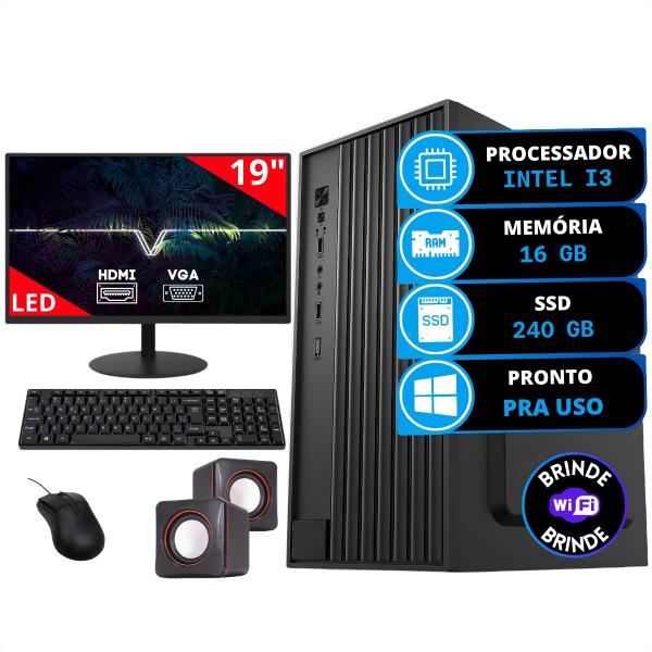 Imagem de Kit Computador Completo Intel I3 16gb Ssd 240gb Combo Monitor e Caixa de som