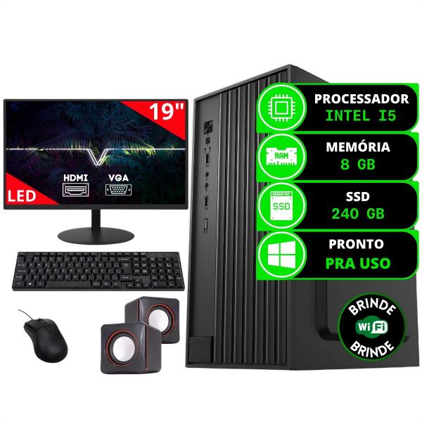 Imagem de Kit Computador Completo Intel I5 8gb Ssd 240gb Combo Monitor e Caixa de som