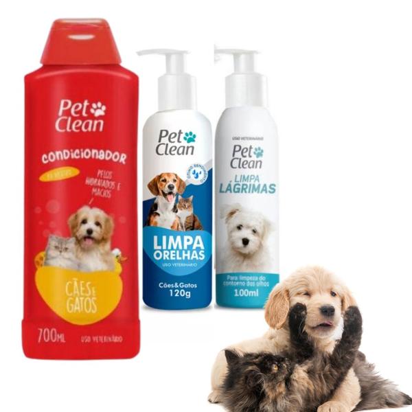 Imagem de Kit Condicionador + Limpa Lágrima + Limpa Orelha Pet Clean