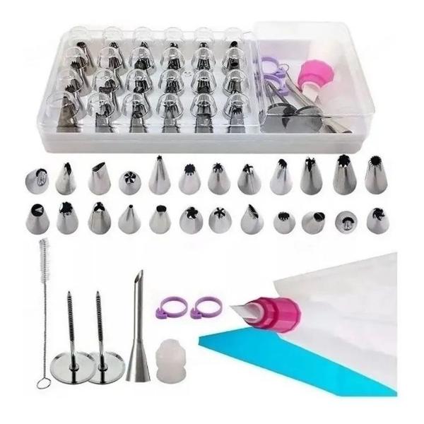 Imagem de Kit Confeitaria 35 Pçs Inox Bicos Saco Decorador Confeiteiro para Cupcakes, tortas e outras sobremesas