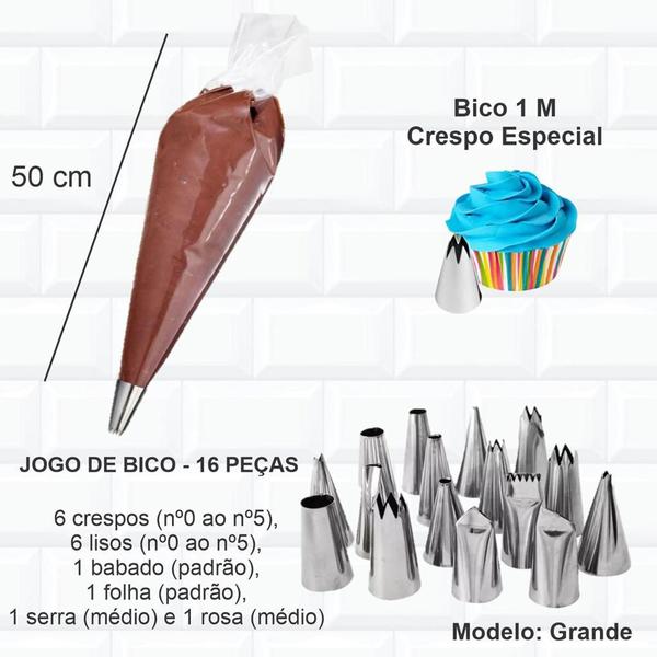 Imagem de Kit Confeiteiro Bicos De Confeitar + Sacos Descartáveis + 1m