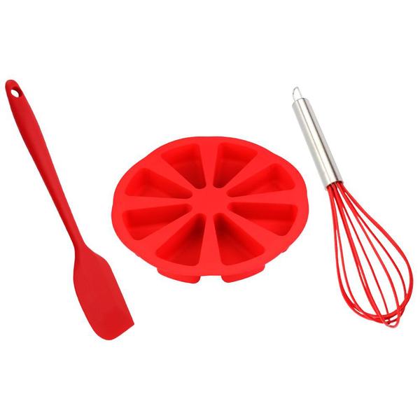 Kit Confeiteiro - Espátula, Forma Divisória e Fuet Vermelhos - Clink Imagem de Kit Confeiteiro - Espátula, Forma Divisória e Fuet Vermelhos