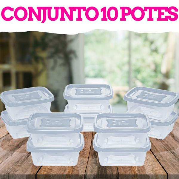 Imagem de Kit Conjunto 10 Potes Plasticos BPA FREE Marmita Freezer Cozinha Organização De Casa Geladeira Alimentos No Geral Envio Imediato