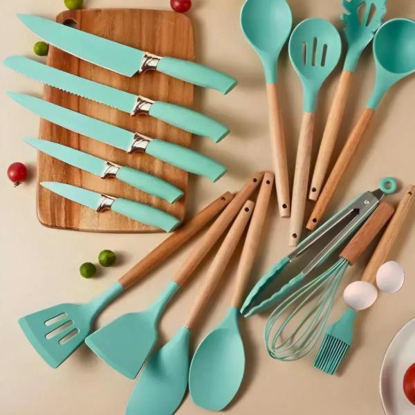 Imagem de kit Conjunto 19 Peças Utensílios Cozinha Silicone Premium