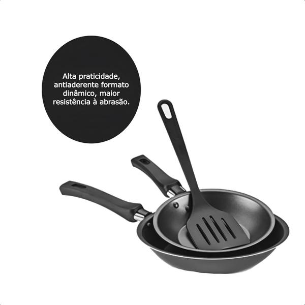 Imagem de Kit Conjunto 2 Frigideiras Antiaderente com Espátula Revestimento Interno Alumínio Cozinha N16 e N20 MTA - 387