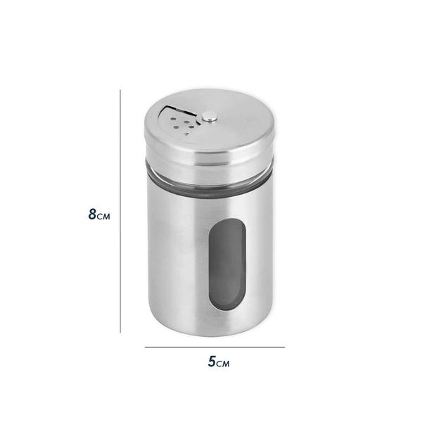 Imagem de Kit Conjunto 2 Saleiro Pimenteiro Inox Vidro Moderno Gourmet Cozinha Mesa Posta Sal Pimenta Tempero Almoço Restaurante Decoração