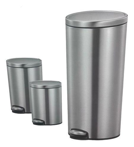 Imagem de Kit Conjunto 3 Lixeiras De Piso (5l + 8l + 30l ) -  Aco Inox