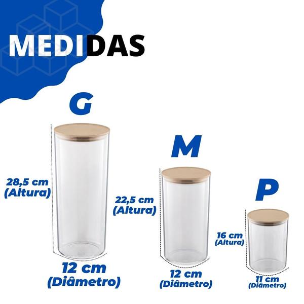 Imagem de Kit Conjunto 3 Potes Organizadores Herméticos P M G Porta Mantimentos C/ Vedação