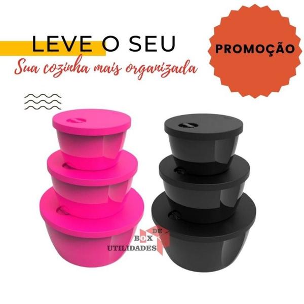 Imagem de Kit Conjunto 3 Potes Tampa Com 350ml / 650ml /1200ml Plástico Muito Resistente Organizador de Alimen