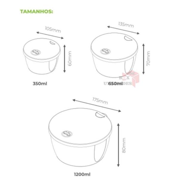 Imagem de Kit Conjunto 3 Potes Tampa Com 350ml / 650ml /1200ml Plástico Muito Resistente Organizador de Alimen