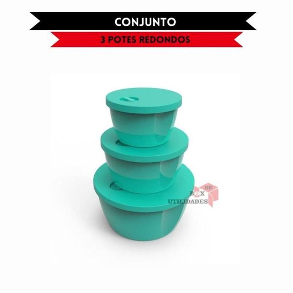 Imagem de Kit Conjunto 3 Potes Tampa Com 350ml / 650ml /1200ml Plástico Muito Resistente Organizador de Alimen