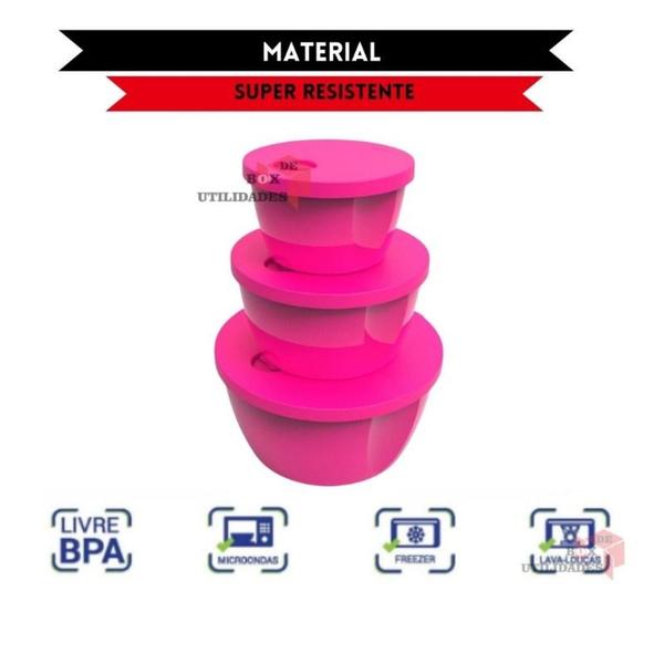 Imagem de Kit Conjunto 3 Potes Tampa Com 350ml / 650ml /1200ml Plástico Muito Resistente Organizador de Alimen