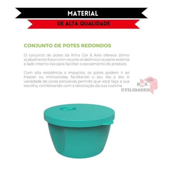 Imagem de Kit Conjunto 3 Potes Tampa Com 350ml / 650ml /1200ml Plástico Muito Resistente Organizador de Alimen