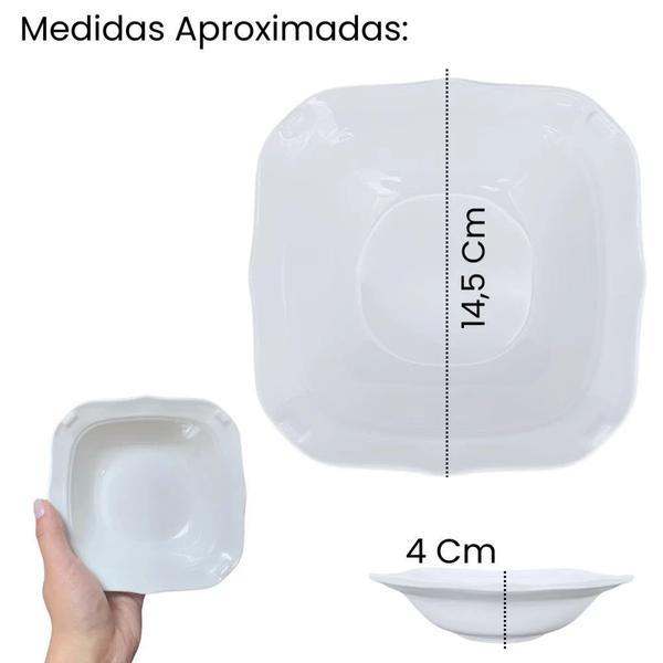 Imagem de Kit Conjunto 4 Pratos Fundos 22,5 Cm + 2 Tigelas Quadradas 250 Ml com Bordas Delicadas em Melamina / Plastico  Bestfer 