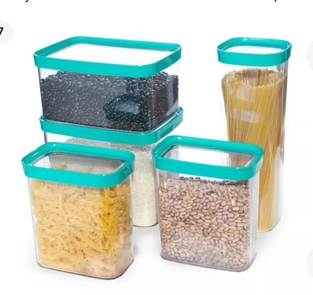 Kit Conjunto 5 Potes Herméticos Anti Impacto - Helsim Imagem de Kit Conjunto 5 Potes Herméticos Anti Impacto