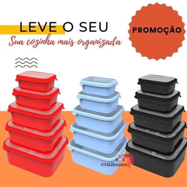 Imagem de Kit Conjunto 5 Potes Tampa Emborrachada resistente Organizador de Alimentos Porta Mantimentos Para