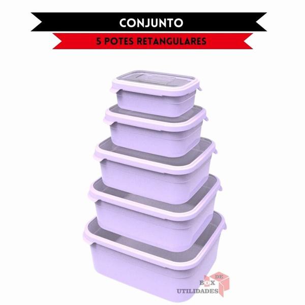 Imagem de Kit Conjunto 5 Potes Tampa Emborrachada resistente Organizador de Alimentos Porta Mantimentos Para