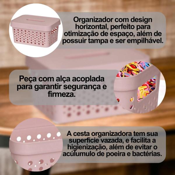 Imagem de Kit Conjunto 6 Caixas Com Tampa 2 litros Multiuso Empilhável Organizador Pequeno Lavanderia Prático Versátil Decorativo