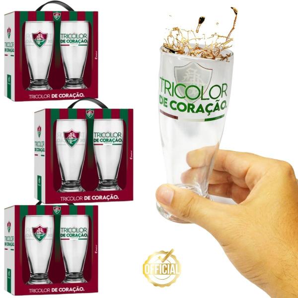 Imagem de Kit Conjunto 6 Copos Munich Tulipa Cerveja Chopp Bebidas Time Fluminense Oficial Selo Licenciado