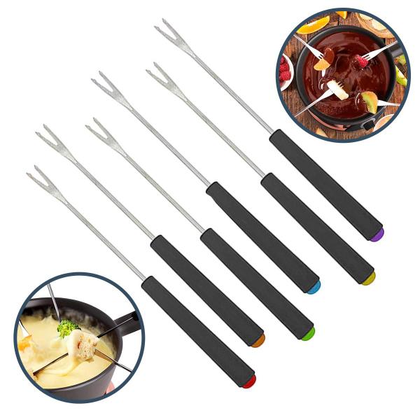 Imagem de Kit Conjunto 6 Garfo Para Fondue Aperitivo Petisco Queijo Sobremesa  18 cm Cabo Inox e Plástico