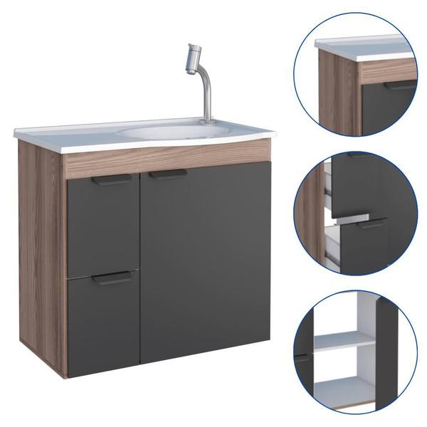 Imagem de Kit Conjunto Banheiro Gabinete Com Cuba Lavabo Balcão Preto