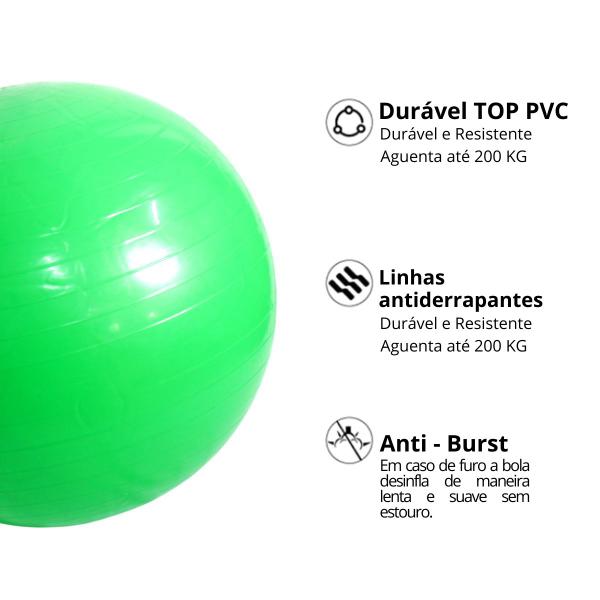 Imagem de Kit Conjunto Bola de Pilates Yoga Ginástica Fisioterapia 75cm Verde Com Bomba de Ar 