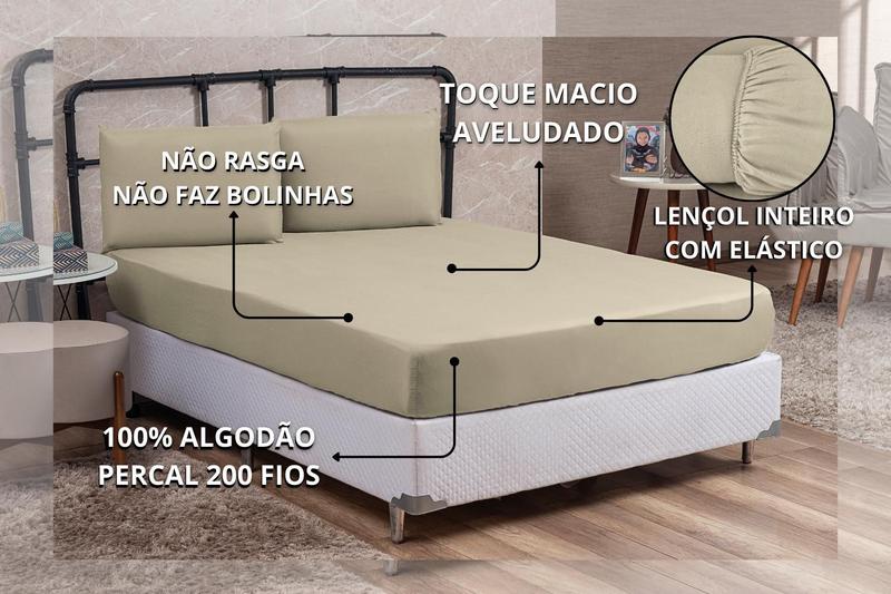 Imagem de Kit Conjunto Cama Super King Algodão 200 Fios 4 Peças com Elástico e Fronhas