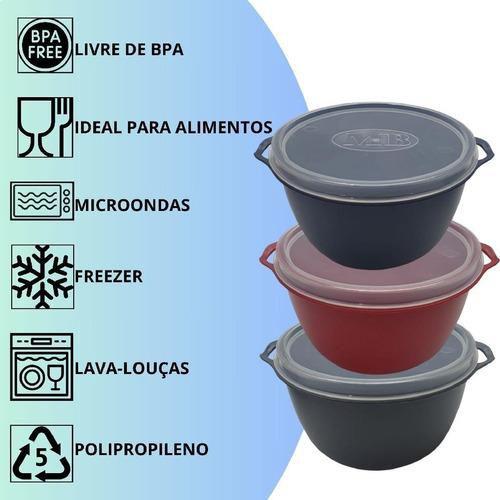 Imagem de Kit Conjunto Com 4 Potes Bowls de Plástico Multiuso Redondos Com Tampa Hermética Vai ao Freezer Microondas