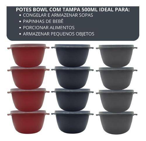 Imagem de Kit Conjunto Com 4 Potes Bowls de Plástico Multiuso Redondos Com Tampa Hermética Vai ao Freezer Microondas