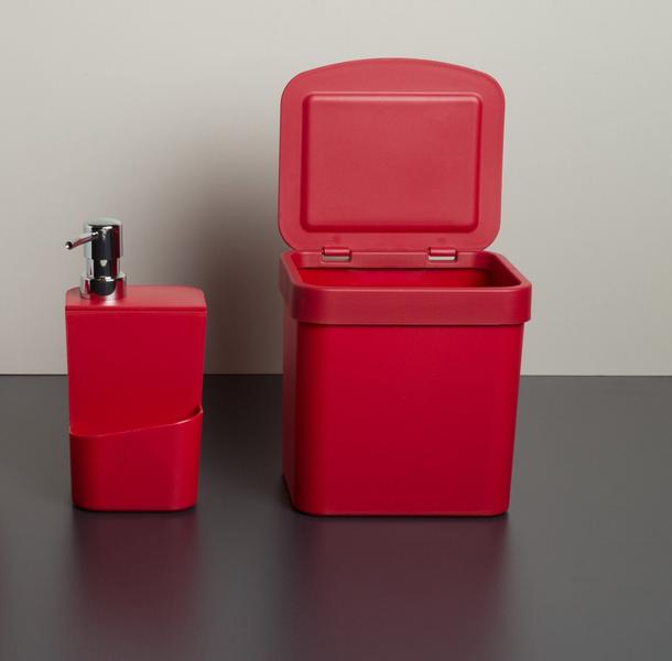 Imagem de kit conjunto cozinha pia lixeira e porta detergente OU vermelho