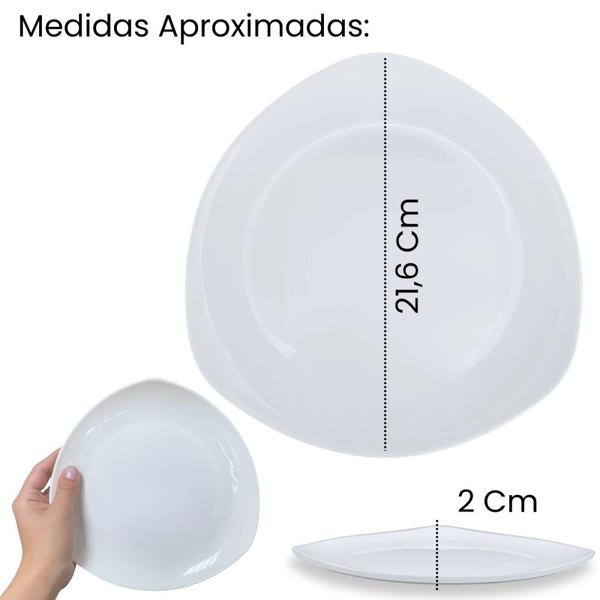 Imagem de Kit Conjunto de 4 Pratos Rasos Brancos 21,6 Cm Borda Triangular Delicada em Melamina / Plastico Premium  Bestfer 