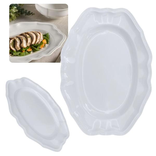 Imagem de Kit Conjunto de 4 Travessas Brancas 36 Cm Retangular Borda Decorada Delicada em Melamina / Plastico Premium  Bestfer 