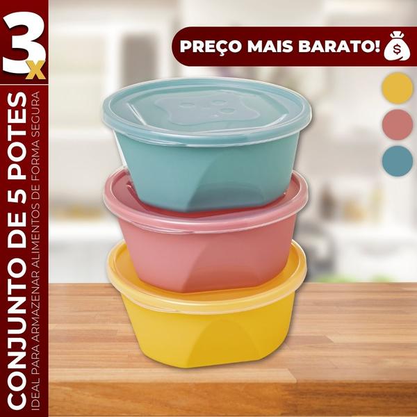 Imagem de Kit Conjunto de 5 Potes Plástico 740ml Guardar Comidas Marmita Freezer Microondaas Atóxico BPA Free