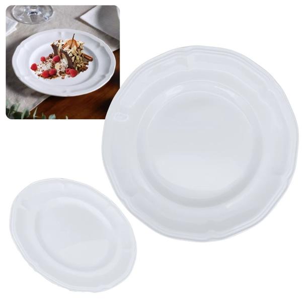 Imagem de Kit Conjunto de 6 Pratos de Sobremesa Brancos 17 Cm Borda Decorada Delicada em Melamina / Plastico Premium  Bestfer 