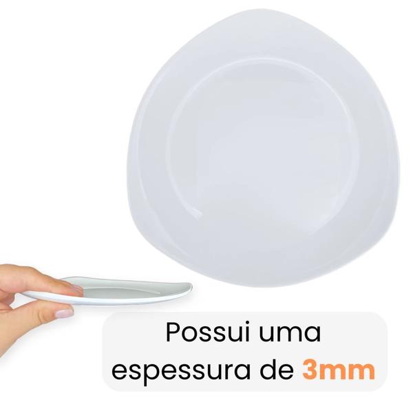 Imagem de Kit Conjunto de 6 Pratos de Sobremesa Raso Branco 18,3 Cm Borda Triangular Delicada em Melamina / Plastico Premium  Bestfer 