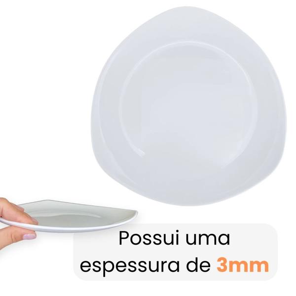 Imagem de Kit Conjunto de 6 Pratos Rasos Brancos 21,6 Cm Borda Triangular Delicada em Melamina / Plastico Premium  Bestfer 