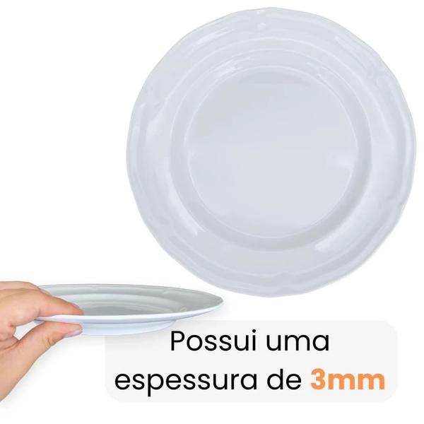 Imagem de Kit Conjunto de 6 Pratos Rasos Brancos 26,5 Cm Delicado + Travessa Curva 30 Cm Melamina / Plastico  Bestfer 