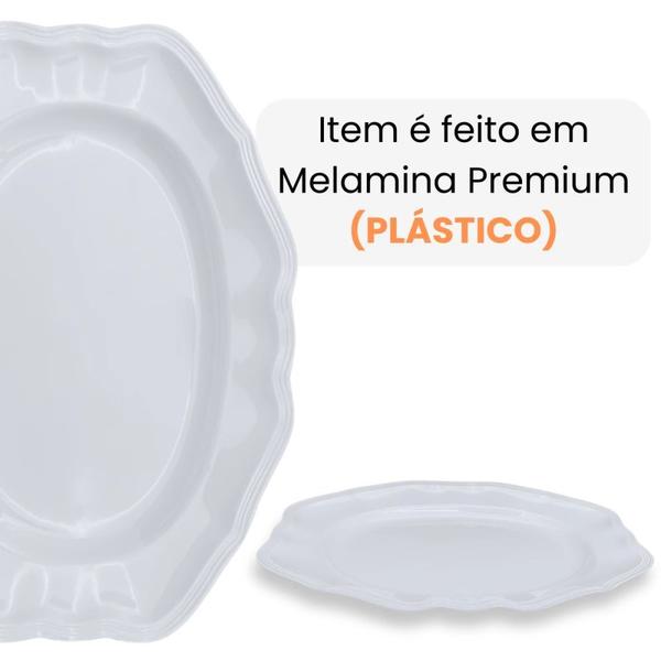 Imagem de Kit Conjunto de 6 Travessas Brancas 36 Cm Retangular Borda Decorada Delicada em Melamina / Plastico Premium  Bestfer 