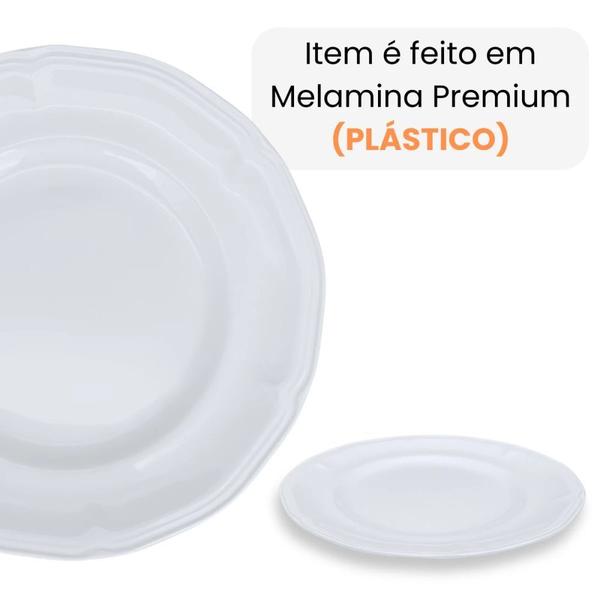 Imagem de Kit Conjunto de 8 Pratos de Sobremesa Brancos 17 Cm Borda Decorada Delicada em Melamina / Plastico Premium  Bestfer 