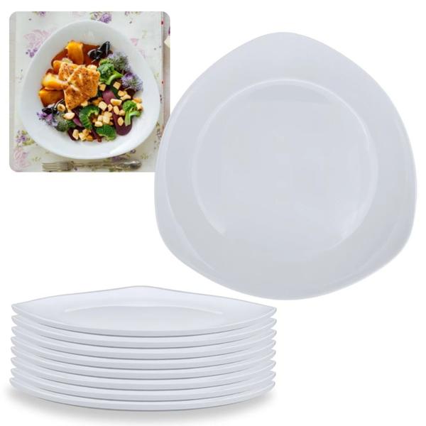Kit Conjunto de 8 Pratos Rasos Brancos 21,6 Cm Borda Triangular Delicada em Melamina / Plastico Premium Bestfer Imagem de Kit Conjunto de 8 Pratos Rasos Brancos 21,6 Cm Borda Triangular Delicada em Melamina / Plastico Premium Bestfer