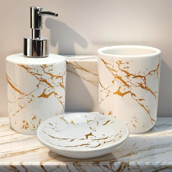 Imagem de Kit Conjunto de Banheiro e Lavabo 3 Peças em Cerâmica Luxo