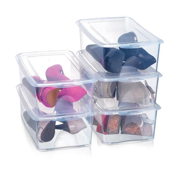 Kit Conjunto De Caixas Organizadoras Para Sapato Transparente Com Tampa 5 peças - vettra Imagem de Kit Conjunto De Caixas Organizadoras Para Sapato Transparente Com Tampa 5 peças