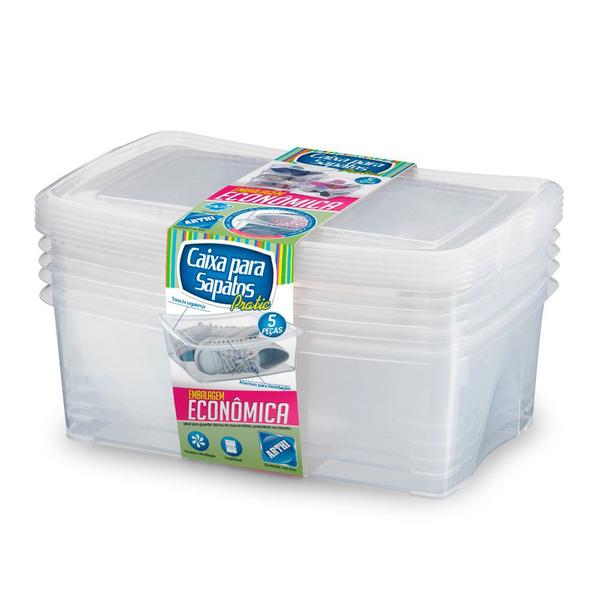 Kit Conjunto De Caixas Organizadoras Para Sapato Transparente Com Tampa 5 peças - vettra Imagem de Kit Conjunto De Caixas Organizadoras Para Sapato Transparente Com Tampa 5 peças