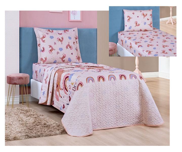 Imagem de Kit conjunto de cama solteiro infantil colcha bouti kids menino ou menina+ lencol 02 peças micro percal 200 fios