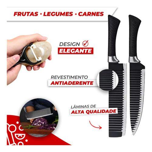 Imagem de Kit Conjunto de facas antiaderente kit 6 peças Chef cozinha aço inoxidável churrasco profissional mais tesoura e descascador de legumes 